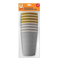 Holographic Cups Gold & Silver 8pk Holographic Cups Gold & Silver 8pk