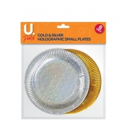 Holographic Small Plates Gold & Silver, 8pk