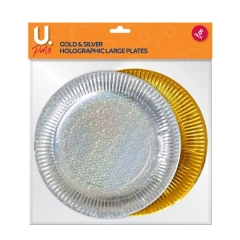 Holographic Large Plates Gold & Silver, 8pk Holographic Large Plates Gold & Silver, 8pk