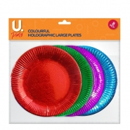 Holographic Large Plates Colourful, 8pk