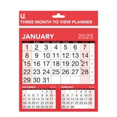 Red & Black Three Month to View Planner, 24 x 25cm