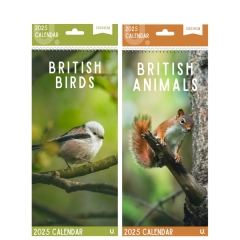 Slim Postal Calendar British Animals, 2 Asst, 30 x 14cm