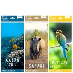 Slim Postal Calendar Wild Animals, 3 Asst, 30 x 14cm