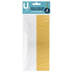 Gold & Silver Tissue Paper, 8 Sheer Sheets, 2 Asst Gold & Silver Tissue Paper, 8 Sheer Sheets, 2 Asst