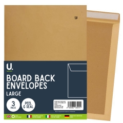 Board Back Envelopes Large, 229x324mm, 3pk Board Back Envelopes Large, 229x324mm, 3pk