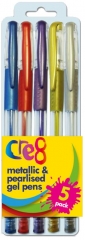 Metallic & Pearlised Gel Pens, 5 Colours