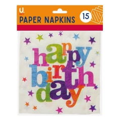 Happy Birthday Napkins, 15pk Happy Birthday Napkins, 15pk
