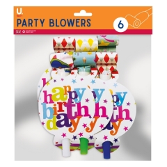 Happy Birthday Party Blowers 6pk