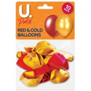 Red & Gold Metallic Balloons 10pk