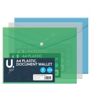 A4 Plastic Document Wallet 3pk