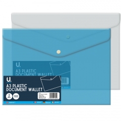 A3 Plastic Document Wallet 2pk A3 Plastic Document Wallet 2pk