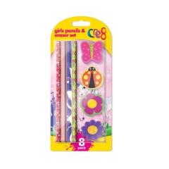 Girls Pencil & Eraser Set, 8pk Girls Pencil & Eraser Set, 8pk