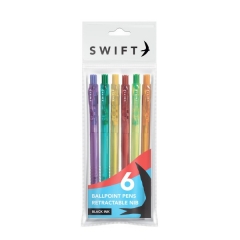Colourful Retractable Ballpoint Pens 6pk Colourful Retractable Ballpoint Pens 6pk