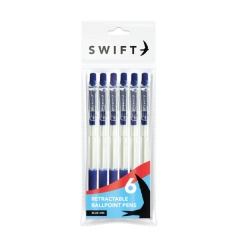 Retractable Ballpoint Pens 6pk Blue