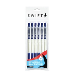 Retractable Ballpoint Pens 6pk Blue in pouch Retractable Ballpoint Pens 6pk Blue in pouch