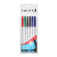 Pull Cap Ballpoint Pens, 6pk Assorted in pouch Pull Cap Ballpoint Pens, 6pk Assorted in pouch